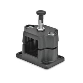 GN 147.7 Flansch-Rastschlitten, Aluminium Form: R - mit Rastbolzen<br />Oberfläche: SW - schwarz, RAL 9005, strukturmatt