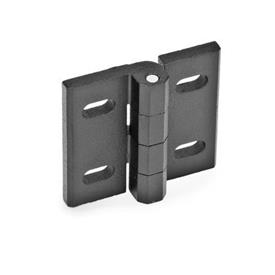 GN 235 Scharniere, Zink-Druckguss, justierbar Werkstoff: ZD - Zink-Druckguss<br />Form: B - in der Breite justierbar<br />Oberfläche: SW - schwarz, RAL 9005, strukturmatt