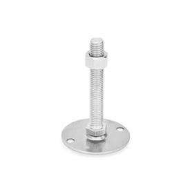 GN 44 Leveling Feet, Stainless Steel AISI 316 L Type (Base): B0 - Without rubber pad, with 2 mounting holes<br />Version (Screw): SK - With nut, external hex at the bottom