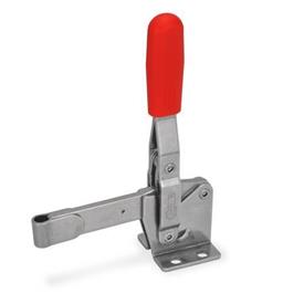 GN 810 Edelstahl-Schnellspanner, Spannhebel vertikal, mit waagrechtem Fuß Werkstoff: NI - Edelstahl<br />Form: E - massiver Spannarm mit Halteschelle zum Anschweißen