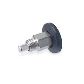 GN 822.1 Mini Indexing Plungers, Open Indexing Mechanism Type: B - Without rest position<br />Material: NI - Stainless steel