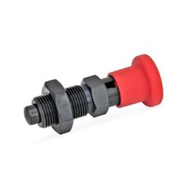 GN 817 Indexing Plungers, Steel, with Red Knob Type: CK - With rest position, with lock nut<br />Color: RT - Red, RAL 3000, matte finish