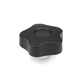 GN 5337.1 Star Knobs with Protruding Steel Bushing, with Cover Cap Type: E - With cover cap (threaded blind bore)<br />Color of the cover cap: DSW - Black, RAL 9005, matte finish