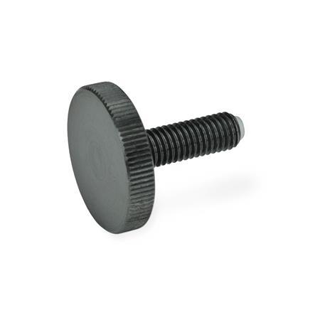 Tornillos moleteados planos GN 653.10: Acero, con vástago de latón / plástico