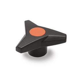 GN 533 Three-Lobed Knobs, Bushing Brass / Stainless Steel Color of the cover cap: DOR - Orange, RAL 2004, matte finish