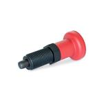 Indexing Plungers, Threaded Body Plastic, Plunger Pin Steel, with Red Knob