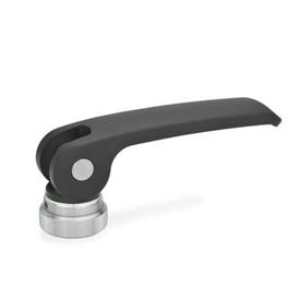 GN 927.4 Clamping Levers with Eccentrical Cam with Internal Thread, Lever Zinc Die Casting Type: A - Plastic contact plate with setting nut<br />Color: B - Black, RAL 9005