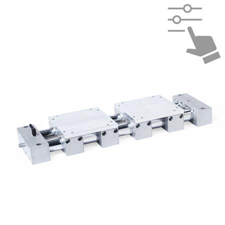 GN 6940 Precision Double Tube Linear Actuators, Steel / Stainless Steel, with Two Opposing Double Sliders, Configurable 