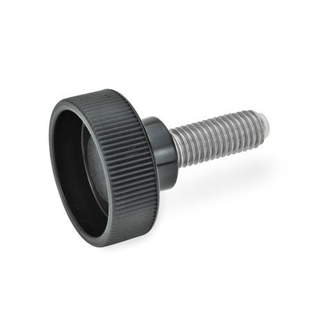 Knurled Screws GN 421.10: Plastic, Threaded Stud Stainless Steel, with Brass / Plastic Pivot