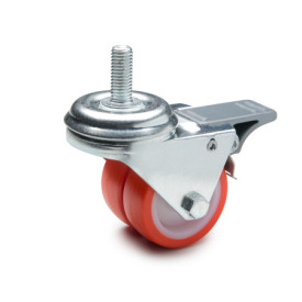 GN 22880 Light Duty Casters, Wheel Tread Polyurethane, Wheel Core Polyamide, Double Wheel Version Bearing type: G - Friction bearing<br />Type (bracket): GF - Swivel bracket with threaded stud, with total lock brake<br />Coding: D - Double wheel version<br />Material (bracket): ST - Steel sheet metal, zinc plated