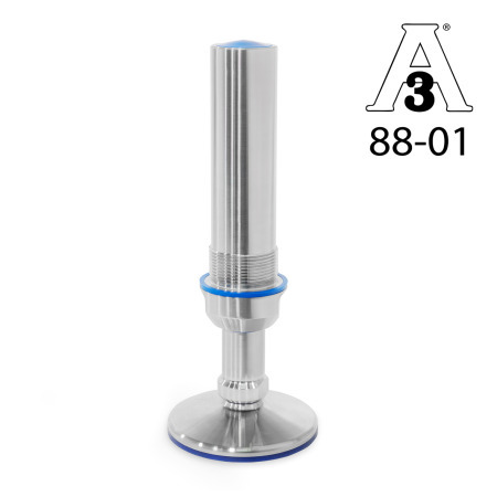 Pieds de machine GN 20: Inox, certification selon 3-A, plage étendue de réglage, sans trous de montage, conception hygiénique