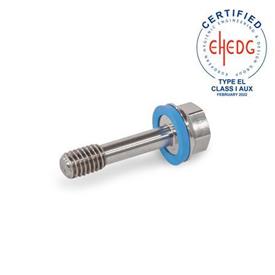 GN 1582 Screws, Stainless Steel, with Recessed Stud for Loss Protection, Hygienic Design Finish: MT - Matte finish (Ra < 0.8 µm)<br />Material (sealing ring): E - EPDM