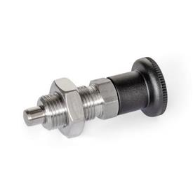 GN 818 Doigts d'indexage en inox, AISI 316 (A4), sans position de repos Type: BK - avec bouton en plastique + contre-écrou
