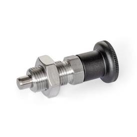 GN 818 Stainless Steel Indexing Plungers, AISI 316, without Rest Position Type: BK - with plastic knob, with lock nut