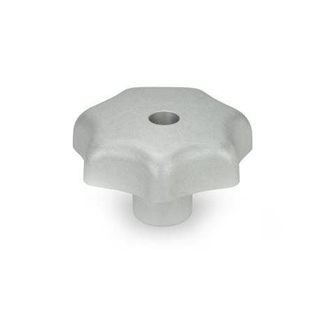 Manopola a conchiglia M10x60 DIN 6336 da 50 mm, tappo rimovibile, perno