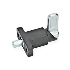 GN 722.2 Spring Latches with Flange for Surface Mounting, Right-Angled to the Plunger Pin Type: A - Latch position right-angled to mounting holes<br />Finish: SW - Black, RAL 9005, textured finish