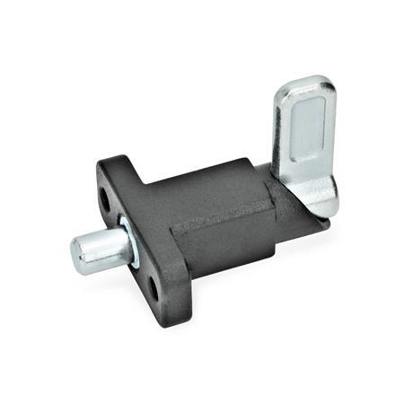 GN 722.2 Spring Latches with Flange for Surface Mounting, Right-Angled to the Plunger Pin Type: A - Latch position right-angled to mounting holes
Finish: SW - Black, RAL 9005, textured finish