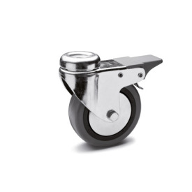 GN 22870 Light Duty Casters, Wheel Tread Rubber, Wheel Core Polypropylene, Light Version Bearing type: G - Friction bearing<br />Type (bracket): RF - Swivel bracket with center hole, with total lock brake<br />Coding: L - Light version