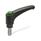 GN 603.1 Adjustable Hand Levers, Plastic, Threaded Stud Stainless Steel, with Releasing Button Color (Releasing button): DGN - Green, RAL 6017, shiny finish