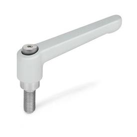 GN 300.1 Adjustable Hand Levers, Zinc Die Casting, Threaded Stud Stainless Steel Color: SR - Silver, RAL 9006, textured finish