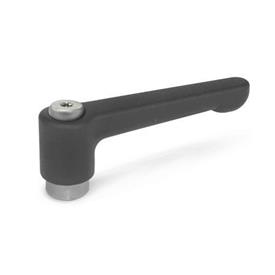 GN 302.1 Manettes indexables plates, zinc moulé sous pression, insert en Inox, avec filetage interne Couleur: SW - Noir, RAL 9005, finition texturée