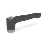 Manettes indexables plates, zinc moulé sous pression, insert en inox, avec filetage interne