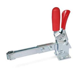 GN 810.3 Toggle Clamps, steel, operating lever vertical, with lock mechanism, with horizontal mounting base, with extended camping arm Type: UL - Clamping arm extended, with slotted hole and with two flanged washers