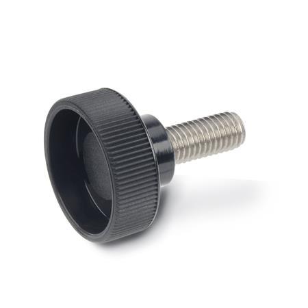 Manopole zigrinate GN 421: Plastica, perno filettato acciaio INOX