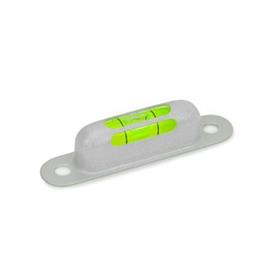 GN 2282 Screw-OnSpirit Levels, Housing Brass, for Mounting with Screws Sensitivity: 50 - Angle minutes, bubble move by 2 mm<br />Material / Finish: MSR - Silver, RAL 9006, textured finish<br />Identification no.: 3 - Viewing window top - front - back