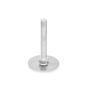 GN 44 Leveling Feet, Stainless Steel AISI 316 L Type (Base): D0 - Without rubber pad<br />Version (Screw): S - Without nut, external hex at the bottom