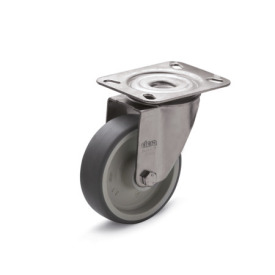 GN 22872 Medium Duty Casters, Wheel Tread Thermoplastic Elastomer, Wheel Core Polypropylene, Light Version Bearing type: G - Friction bearing<br />Type (bracket): L - Swivel bracket with mounting plate<br />Coding: L - Light version<br />Material (bracket): NI - Stainless steel sheet metal