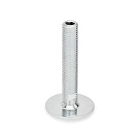 GN 40 Pieds de machine, acier zingué Form: A0 - sans sous-couche en caoutchouc<br />Version (vis): U - sans écrou, douille hexagonale en haut, clé plate en bas