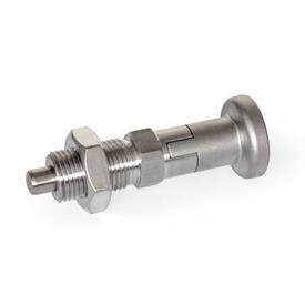 GN 818 Doigts d'indexage en inox, AISI 316 (A4), avec position de repos Type: CKN - avec bouton en inox + contre-écrou