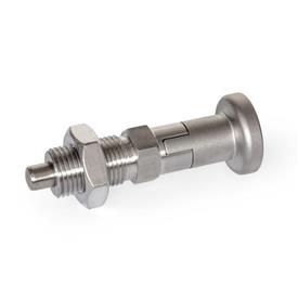 GN 818 Stainless Steel Indexing Plungers, AISI 316, with Rest Position Type: CKN - with Stainless Steel-Knob, with lock nut