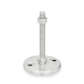 GN 24 Piedini di livellamento, acciaio INOX AISI 316L, con fori di montaggio, piastra di base tornita Tipo (piastra di base): D0 - Finitura tornita, senza fondo in gomma<br />Tipo con stelo filettato: SK - Con dado, esagono esterno in basso