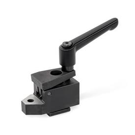 GN 9190.2 Side Clamps, Steel, with Clamping Thread and Support Type: E - With serrated clamping jaw<br />Coding: K - Clamping stroke with adjustable hand lever