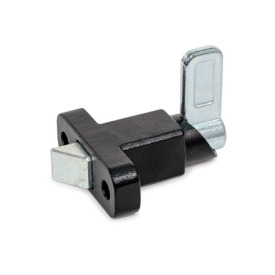 GN 724.2 Spring Latches, Steel / Stainless Steel, with Chamfered Pin, with Flange for Surface Mounting Identification no.: 3 - Chamfer, right<br />Type: A - Latch arm position perpendicular to the flange<br />Material / Finish: SW - Black, RAL 9005, textured finish