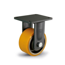 GN 22887 Heavy Duty Casters, Wheel Tread Polyurethane, Wheel Core Cast Iron, Extra-Heavy Version Bearing type: K - Ball bearing<br />Type (bracket): B - Rigid bracket<br />Coding: E - Extra-Heavy Version<br />Material (bracket): ST - Welded steel design