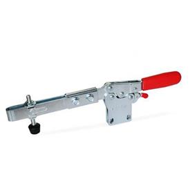 GN 820.4 Toggle Clamps, Operating Lever Horizontal, with Lock Mechanism, with Vertical Mounting Base, with Extended Clamping Arm Type: VLC - Clamping arm extended, with slotted hole, two flanged washers and clamping screw GN 708.1