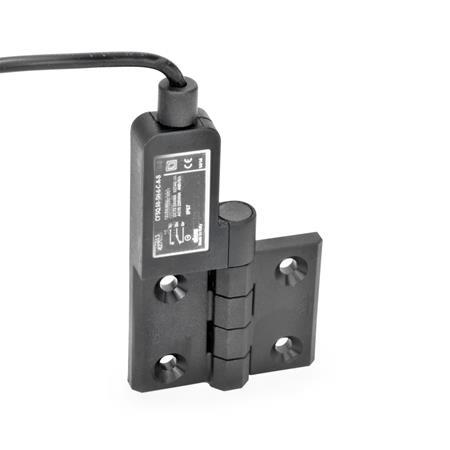 GN 239.4 Hinges with Switch, with Connector Cable Identification: SL - Bores for contersunk screw, switch left
Type: AK - Cable at the top