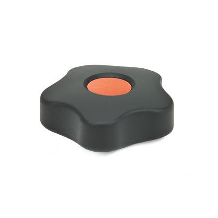 GN 5331 Star Knobs, Low Type, with Colored Cover Caps Type: B - With cover cap
Color of the cover cap: DOR - Orange, RAL 2004, matte finish