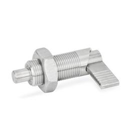 GN 612 Cam Action Indexing Plungers, Stainless Steel Type: AK - Without plastic cap, with lock nut<br />Material: NI - Stainless steel
