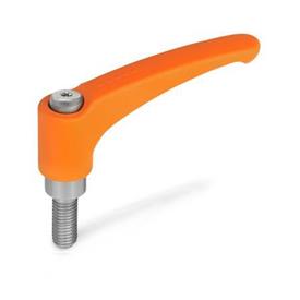 GN 602.1 Adjustable Hand Levers, Zinc Die Casting, Threaded Stud Stainless Steel Color: OS - Orange, RAL 2004, textured finish