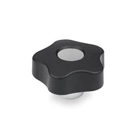 GN 5337.1 Boutons étoile avec douille saillante en acier, avec capuchon Type: E - Avec capuchon (alésage borgne fileté)<br />Couleur du capuchon: DGR - gris, RAL 7035, finition mat