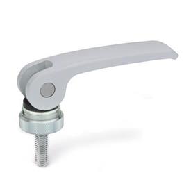 GN 927 Clamping Levers with Eccentrical Cam, with Threaded Stud, Lever Zinc Die Casting, Contact Plate Plastic Type: A - Plastic contact plate with setting nut<br />Color: S - Silver, RAL 9006