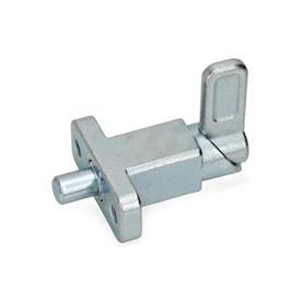 GN 722.2 Spring Latches with Flange for Surface Mounting, Right-Angled to the Plunger Pin Type: A - Latch position right-angled to mounting holes<br />Finish: ZB - zinc plated, blue passivated