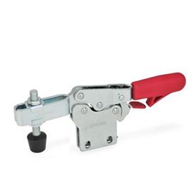GN 820.4 Toggle Clamps, Steel, Operating Lever Horizontal, with Lock Mechanism, with Vertical Mounting Base Type: NLC - Forked clamping arm, with two flanged washers and clamping screw GN 708.1