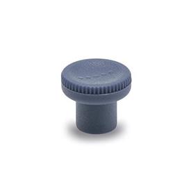 GN 676 Boutons moletés, plastique, détectables, conforme FDA, douille filetée inox Matériau/Finition: MDB - visible par détecteur, bleu, RAL 5001, finition mat