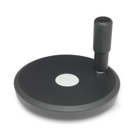 GN 9234 Handwheels, Aluminum, Powder Coated, for Linear Actuators Type: R - With revolving handle<br />Finish: SW - Black, RAL 9005, textured finish<br />d<sub>2</sub>: 80...100 - Disk handwheel