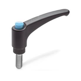 GN 603.1 Adjustable Hand Levers with Releasing Button, Plastic, Threaded Stud Stainless Steel Color (Releasing button): DBL - Blue, RAL 5024, shiny